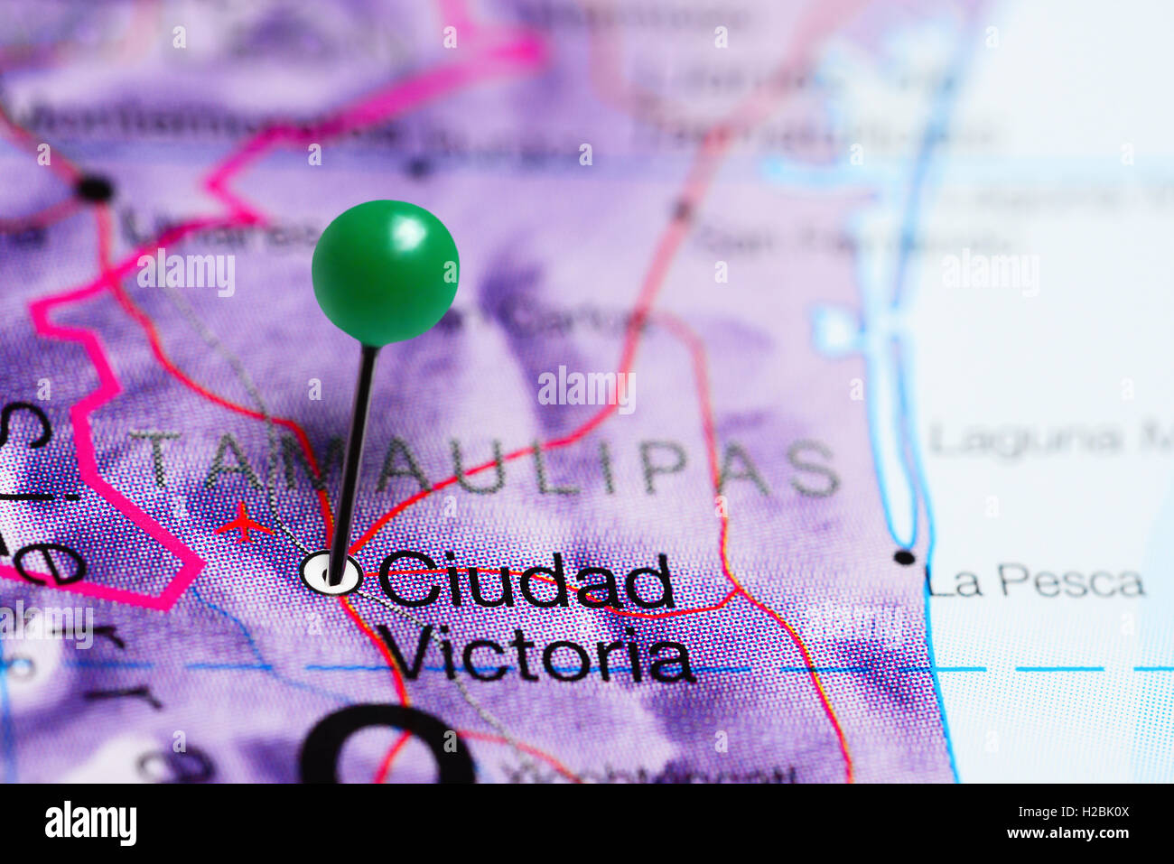 Ciudad Victoria pinned on a map of Mexico Stock Photo