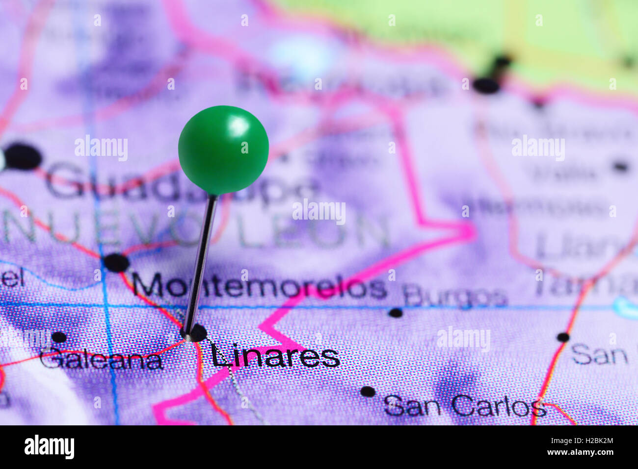 Linares pinned on a map of Mexico Stock Photo