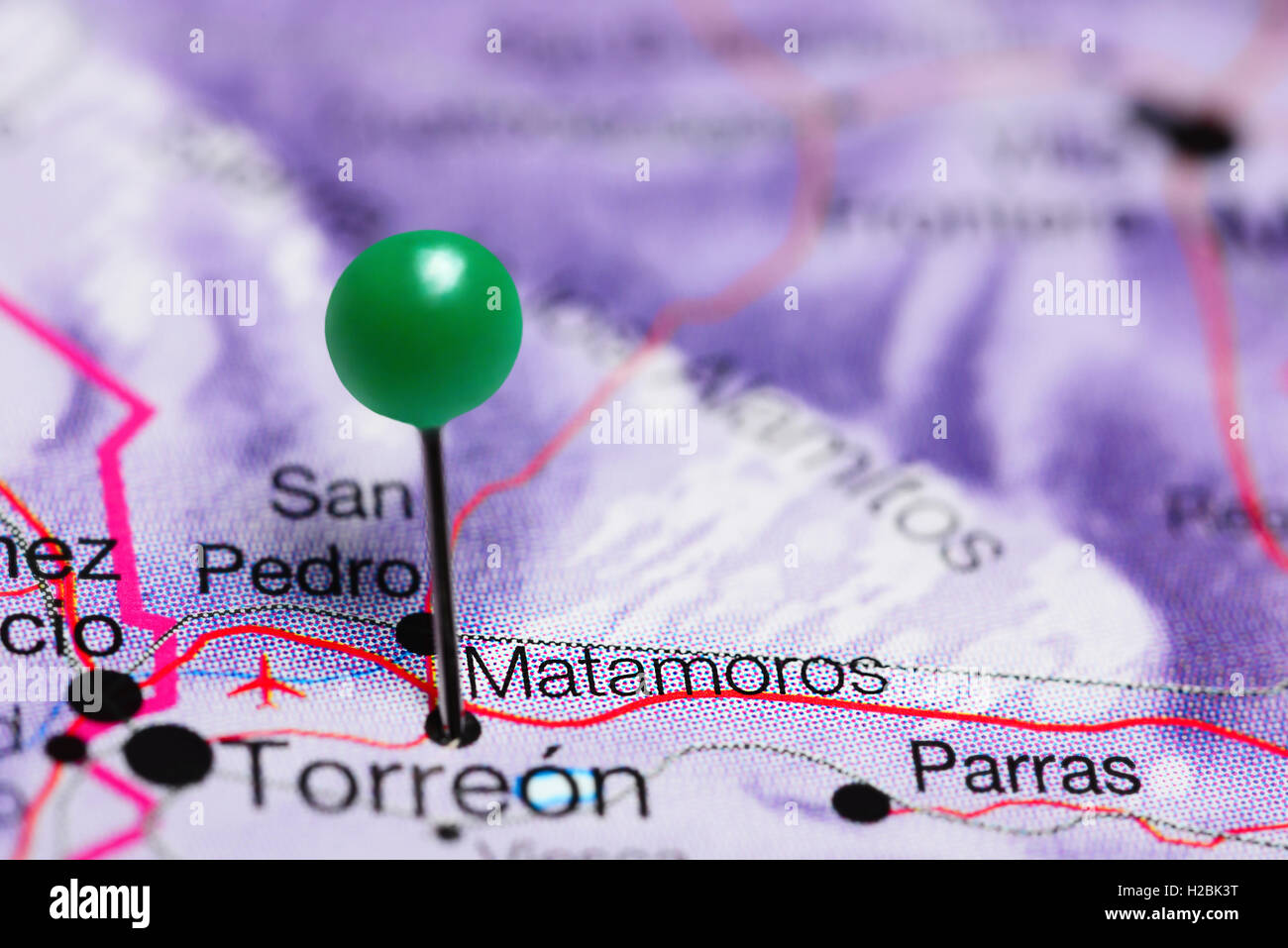 Matamoros pinned on a map of Mexico Stock Photo