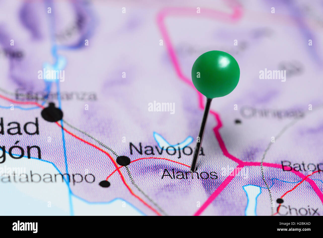 Alamos pinned on a map of Mexico Stock Photo