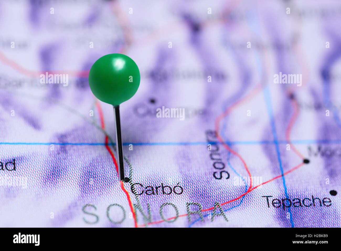 Carbo pinned on a map of Mexico Stock Photo