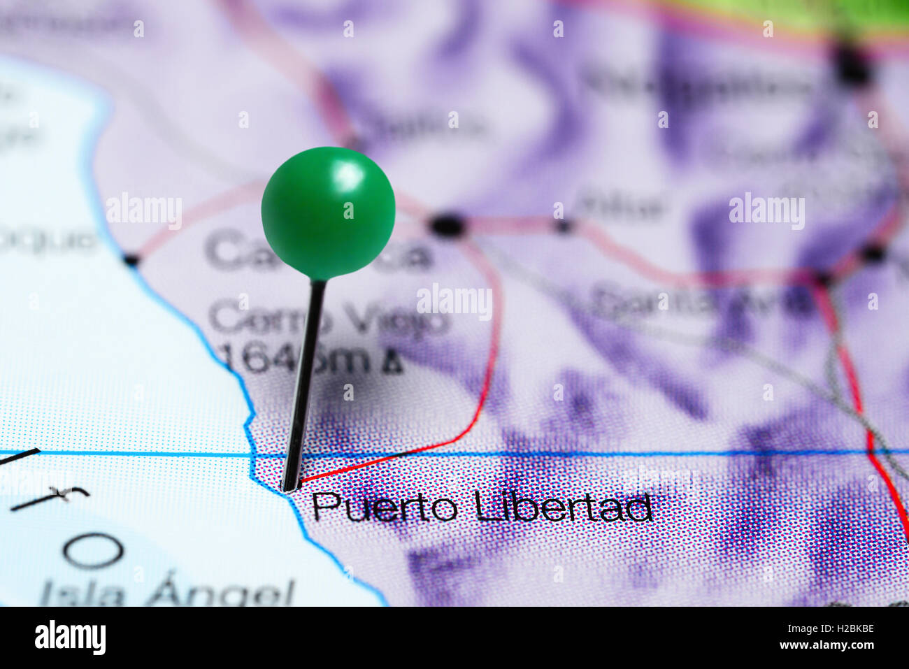 Puerto Libertad pinned on a map of Mexico Stock Photo