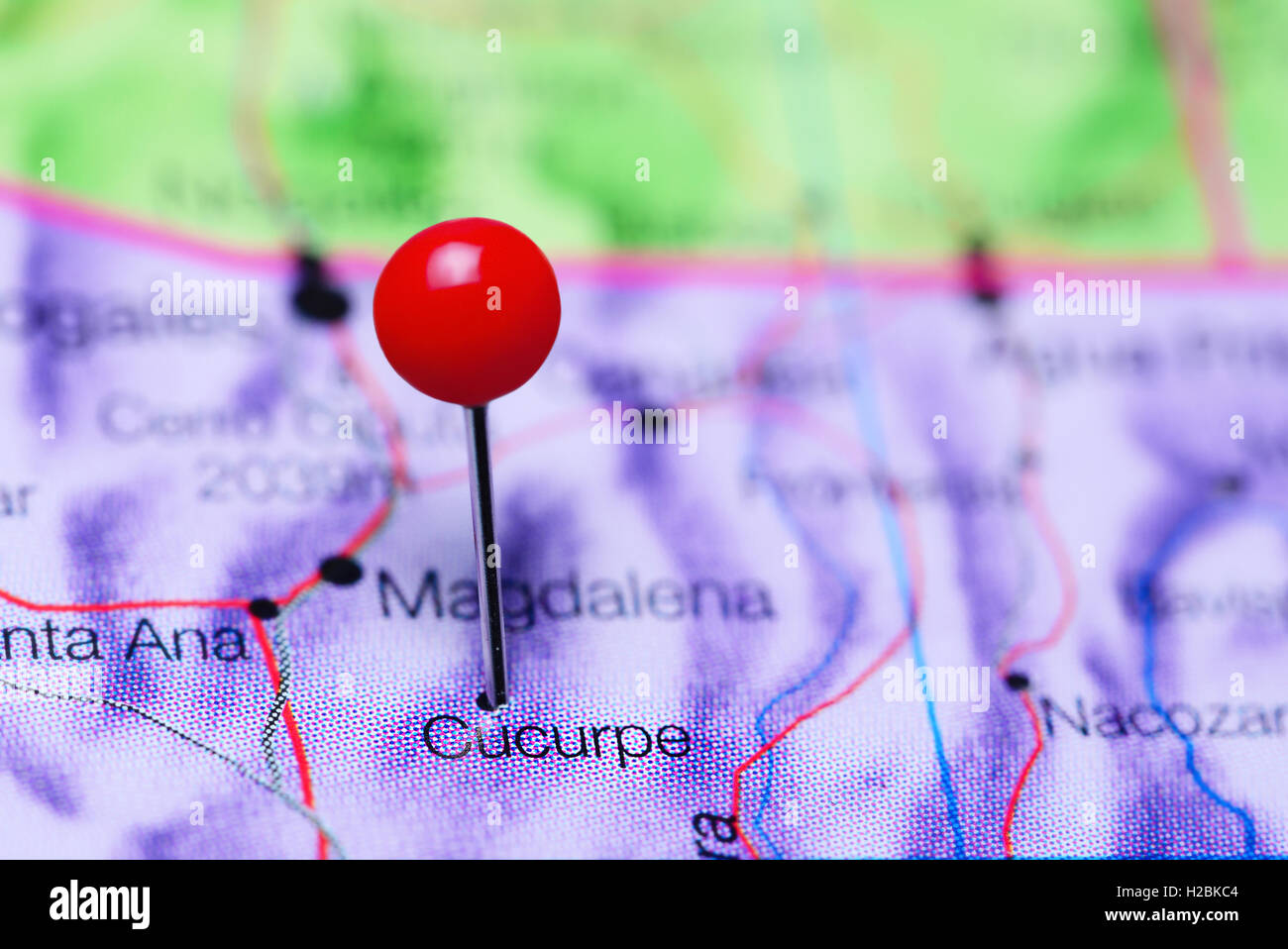 Cucurpe pinned on a map of Mexico Stock Photo