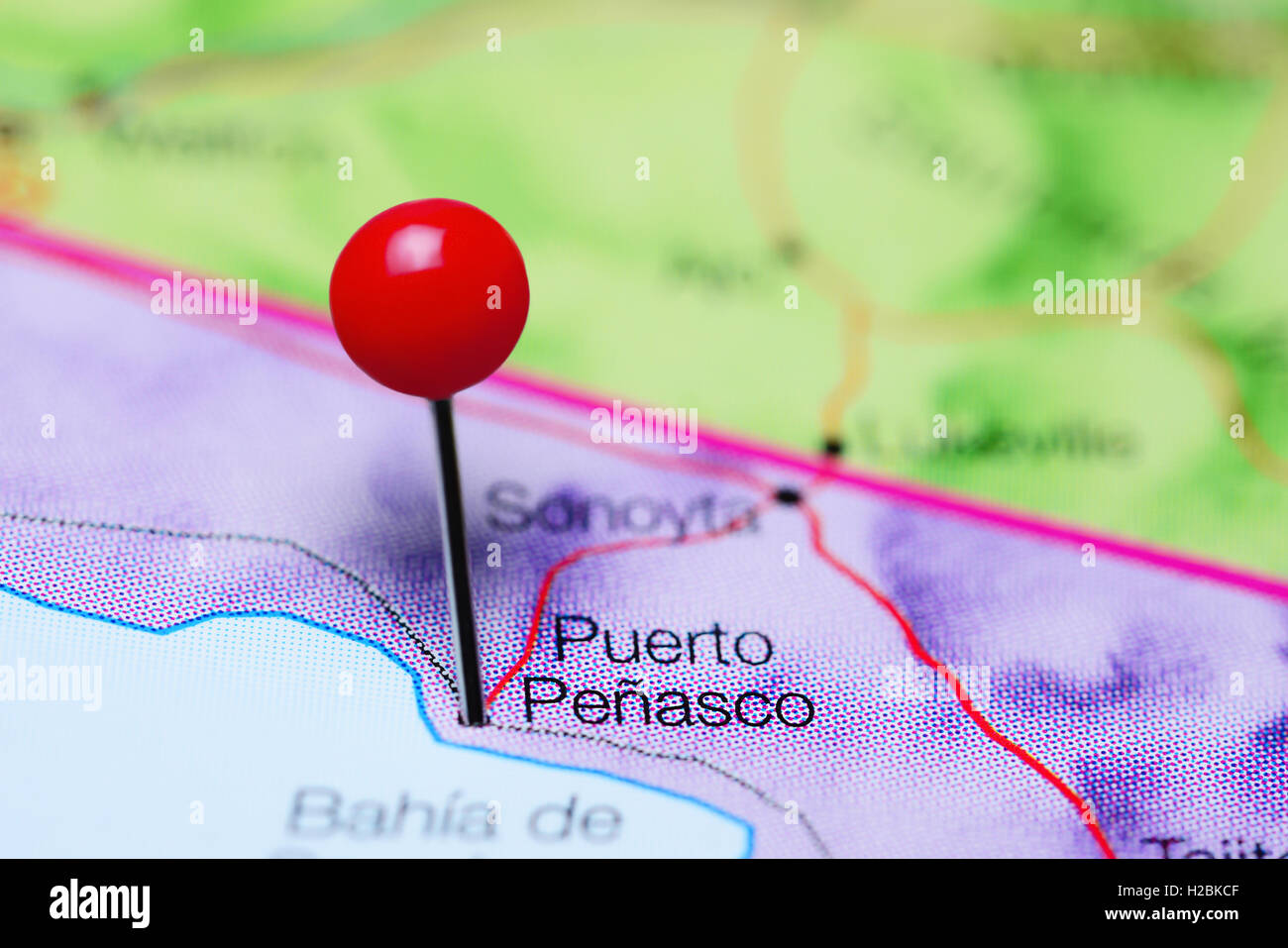 Puerto Penasco pinned on a map of Mexico Stock Photo