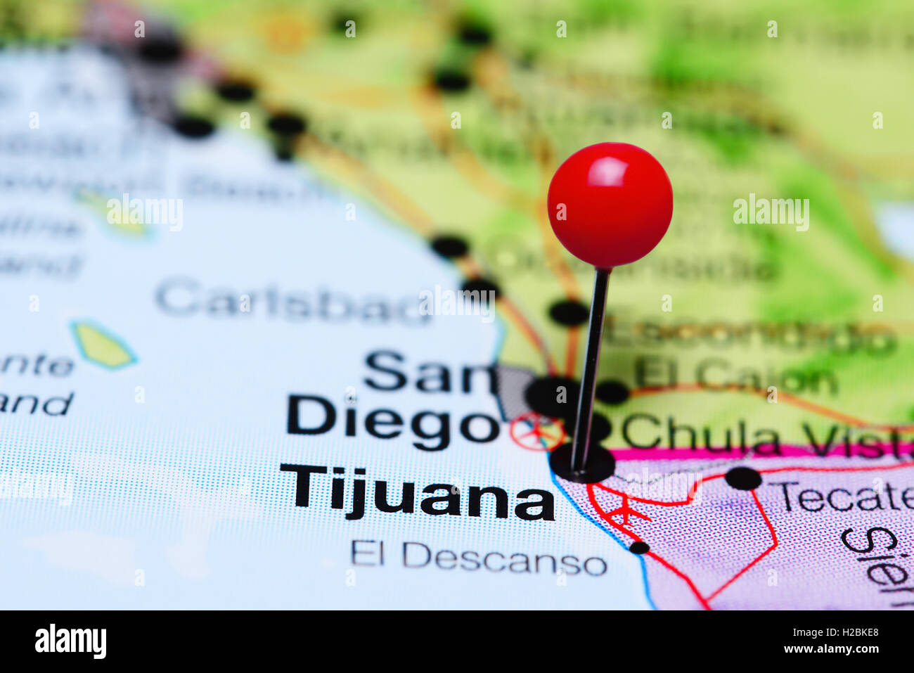 Tijuana pinned on a map of Mexico Stock Photo