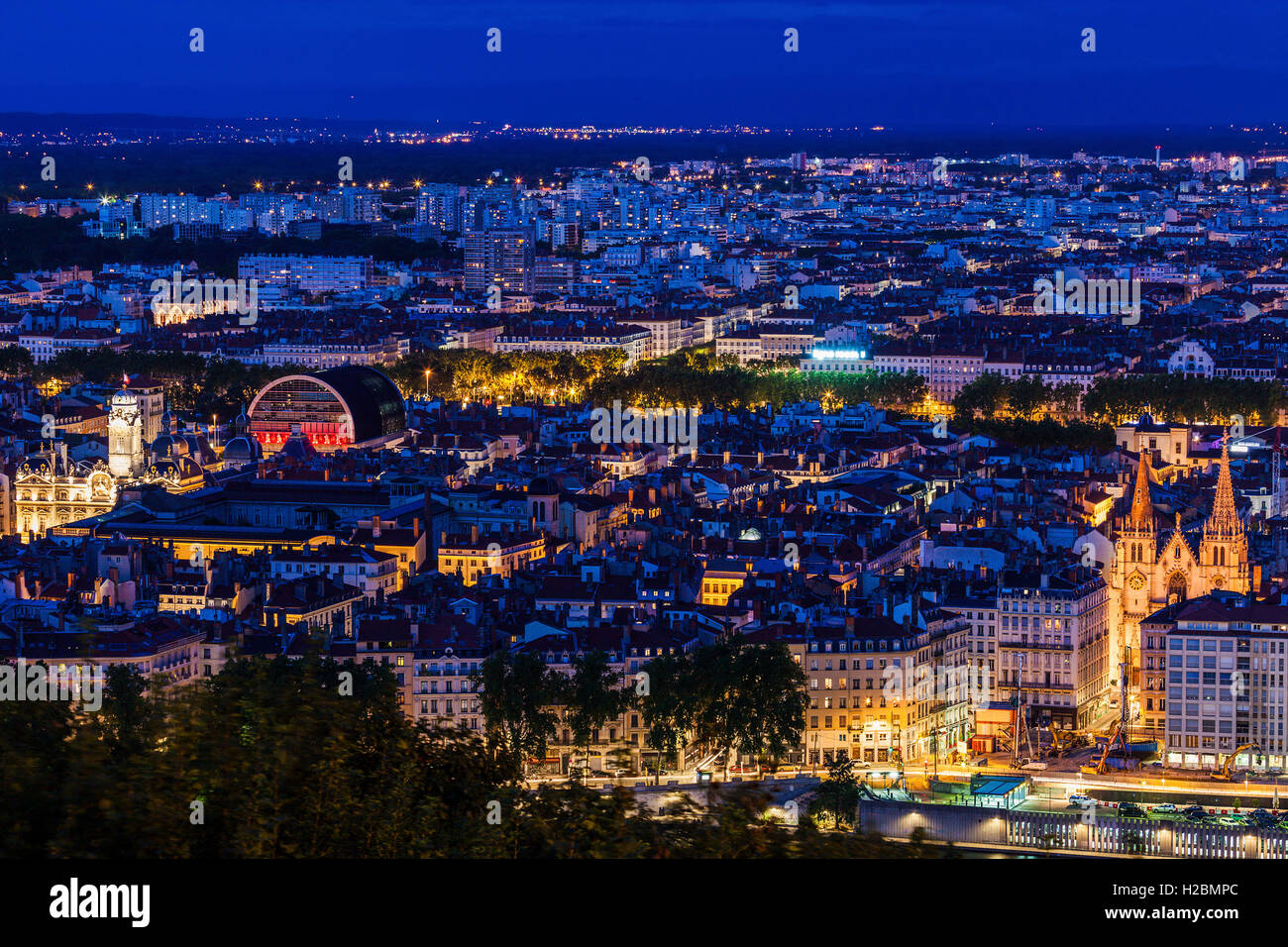 Panorama of Lyon at evening. Lyon, Rhone-Alpes, France Stock Photo - Alamy