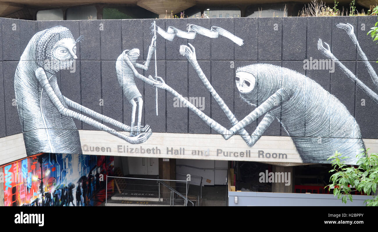 Queen Elizabeth Hall and Purcell Room entrance with artwork by Phlegm Stock Photo