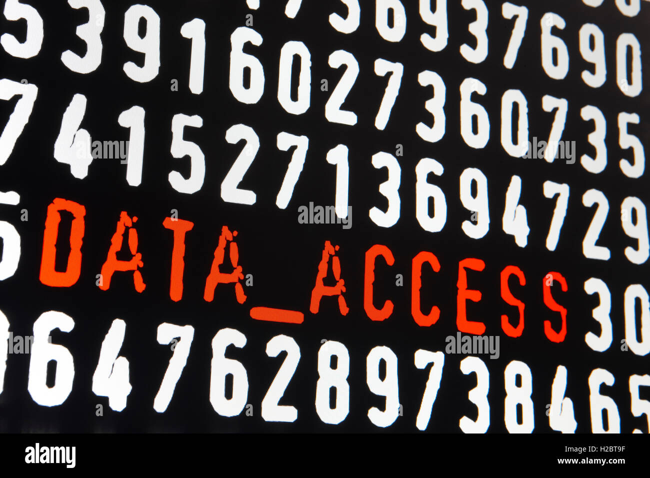 Computer screen with data access text on black background. Horizontal Stock Photo