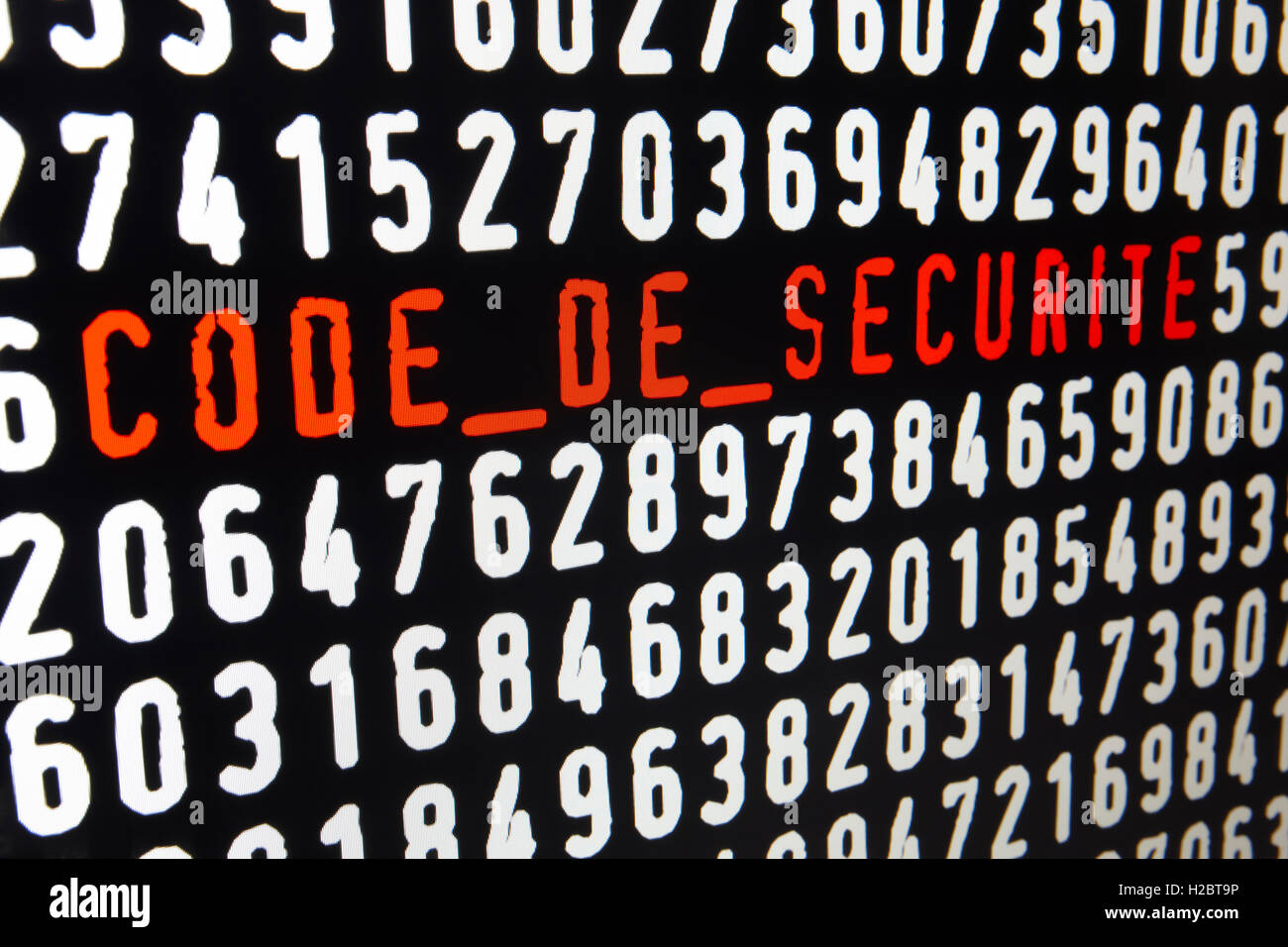 Computer screen with code de securite text and numbers. Horizontal Stock Photo