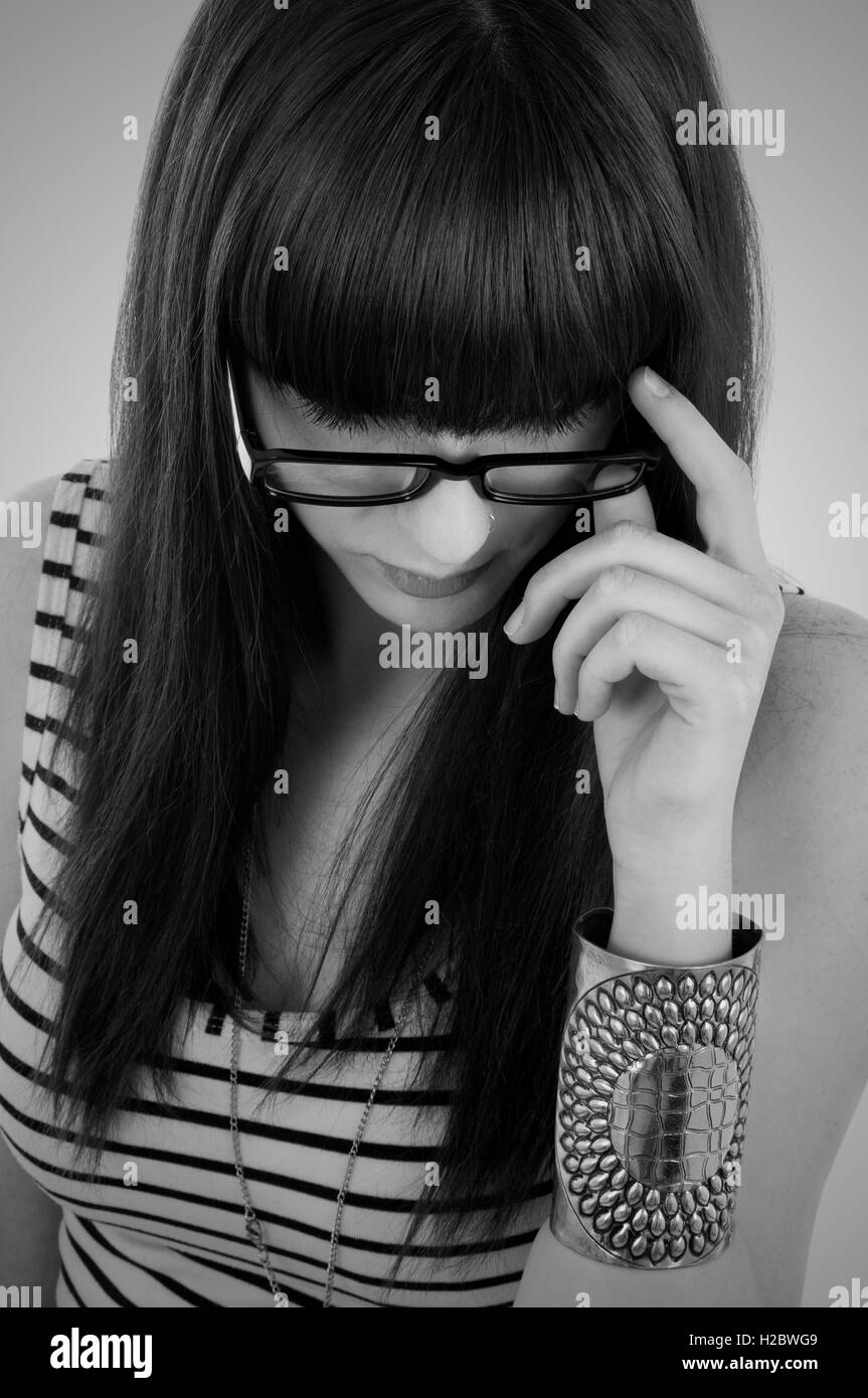 portrait of beautiful girl with glasses Stock Photo Alamy