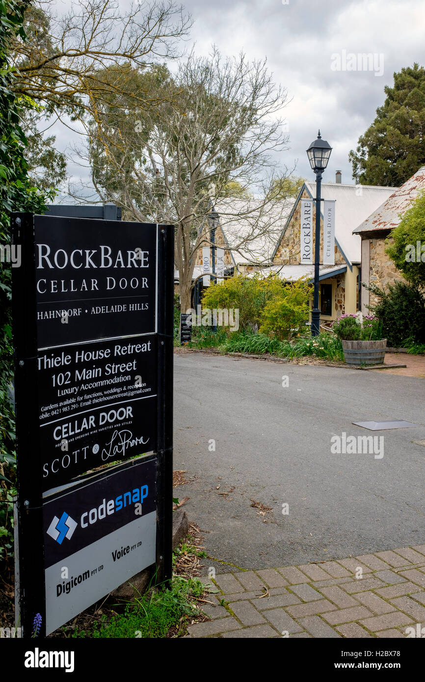 The Rockbare winery cellar door and café in Hahndorf, in South Australia's picturesque Adelaide Hills. Stock Photo