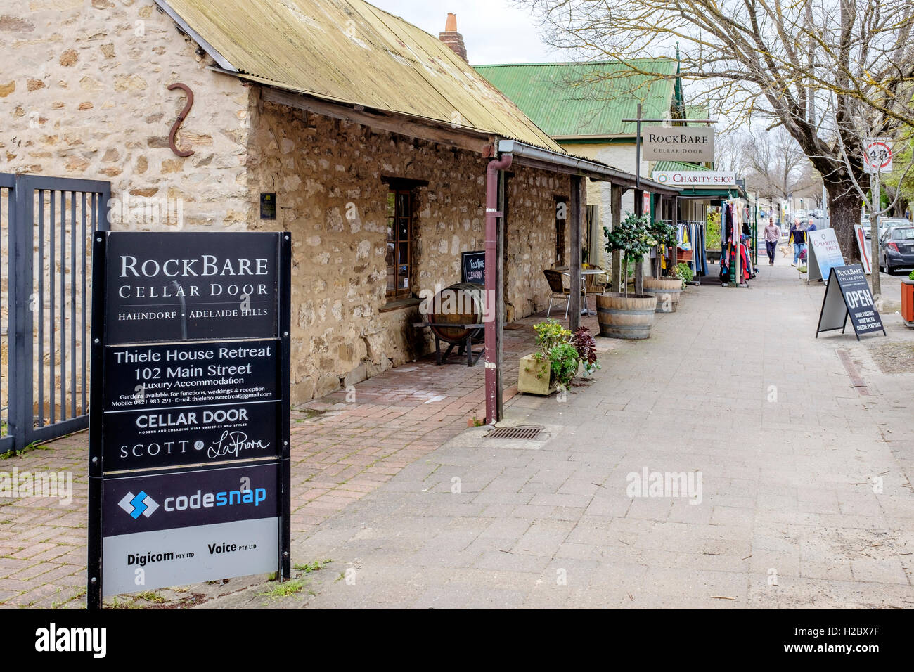 The Rockbare winery cellar door and café in Hahndorf, in South Australia's picturesque Adelaide Hills. Stock Photo