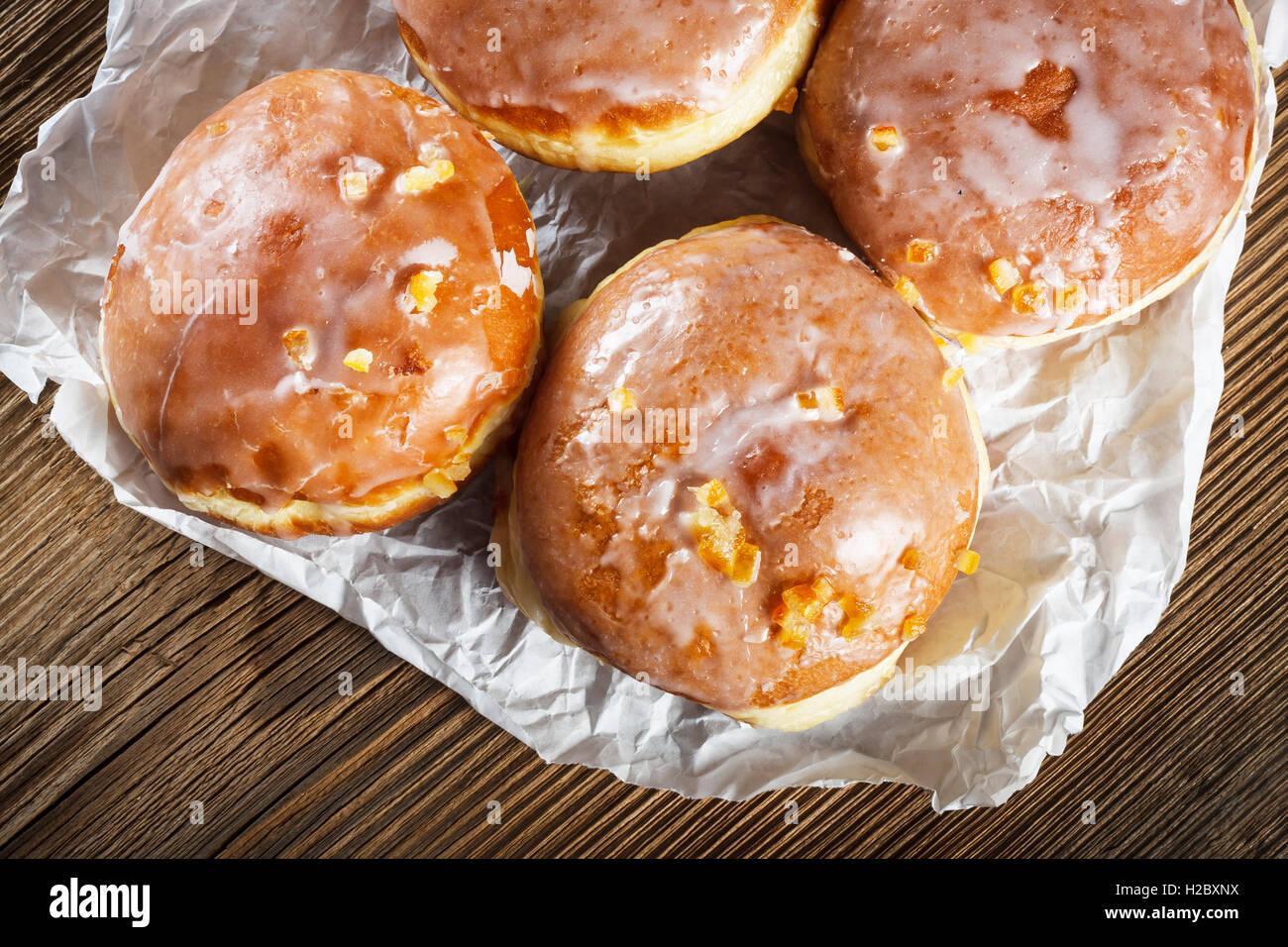 Doughnuts filled with rose marmalade Stock Photo