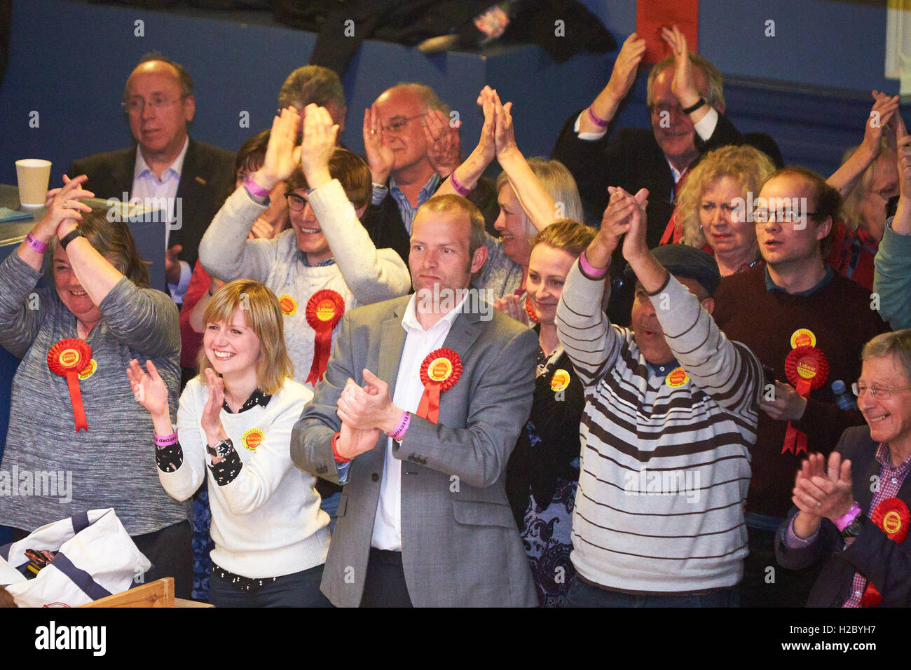 Labour supporters following the Oxford East constituency count in the 2015 general election Stock Photo
