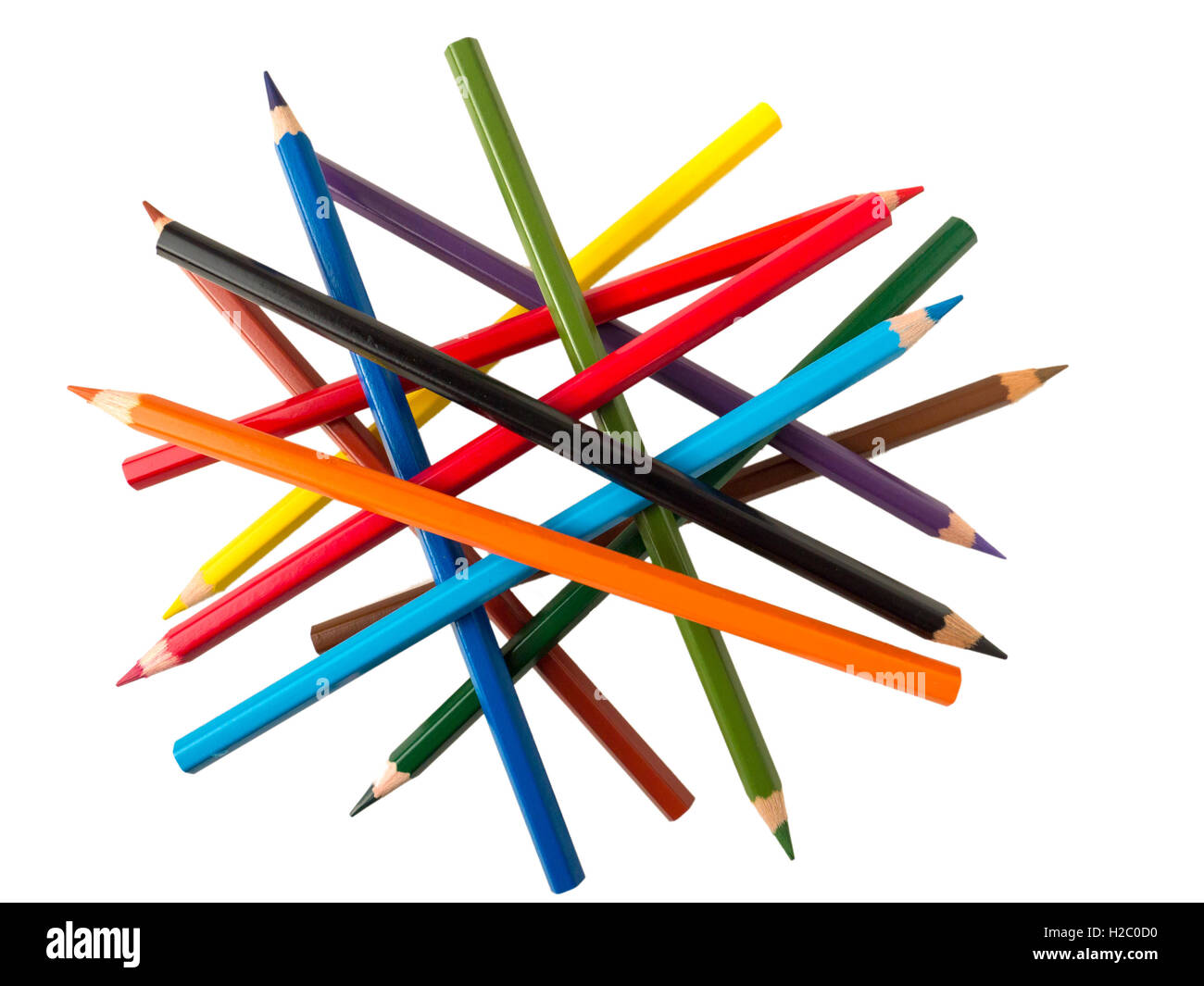 Colorful pencils in random positions isolated on white Stock Photo - Alamy