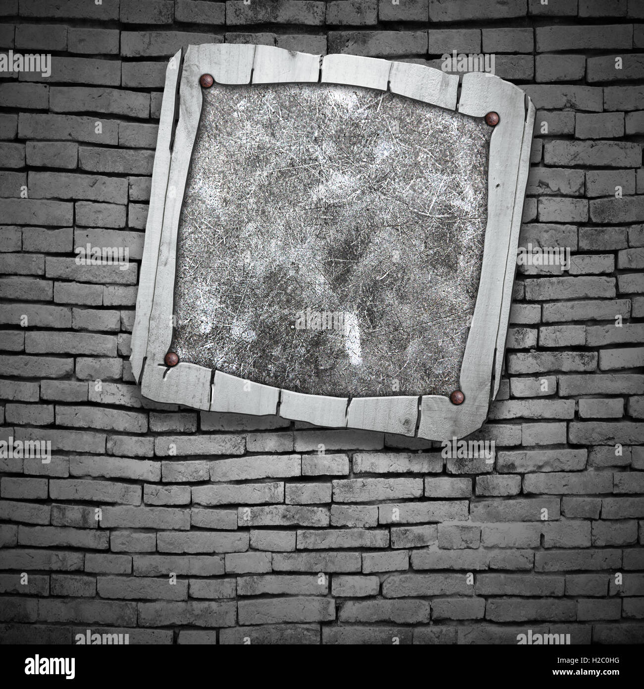 Rustic Frame 3d set 8. rustic wood frame on brick wall. 3d illustration background ...