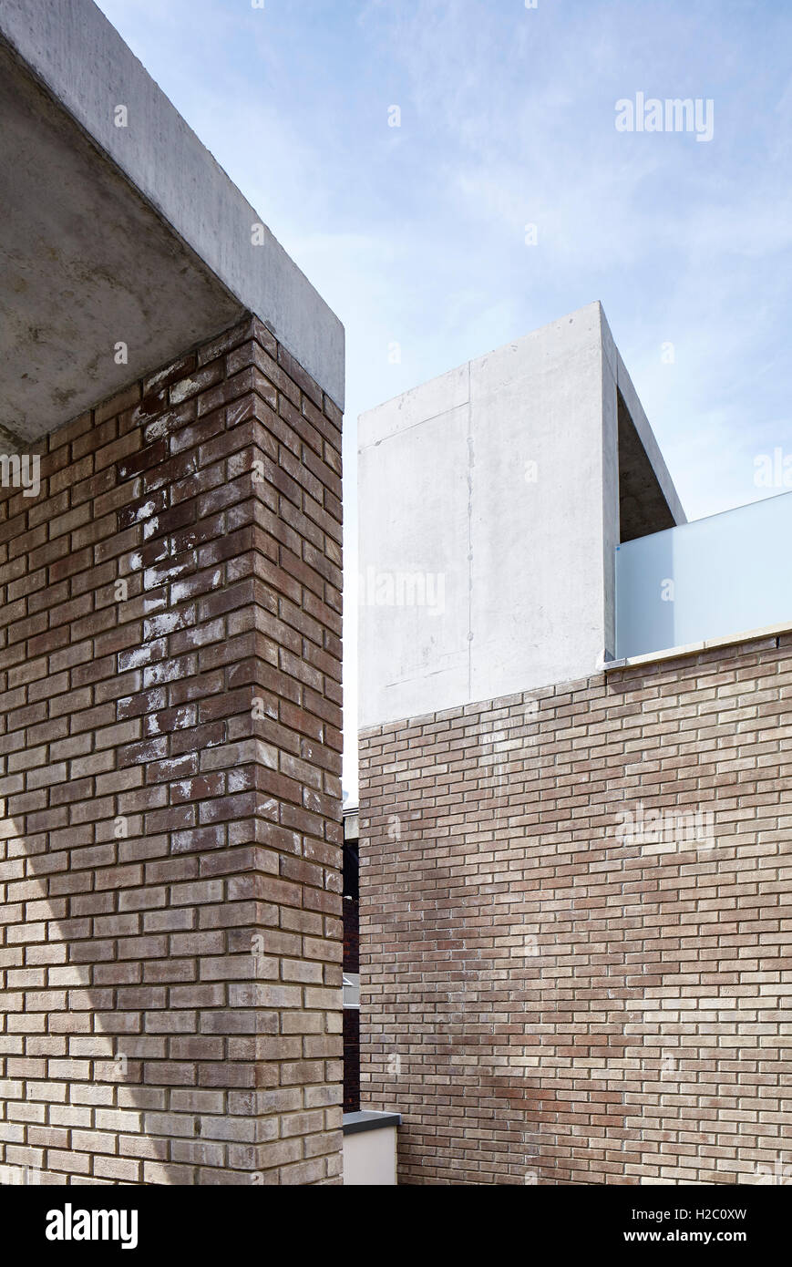 Detail of concrete and brick terrace structure. Peel Place, London