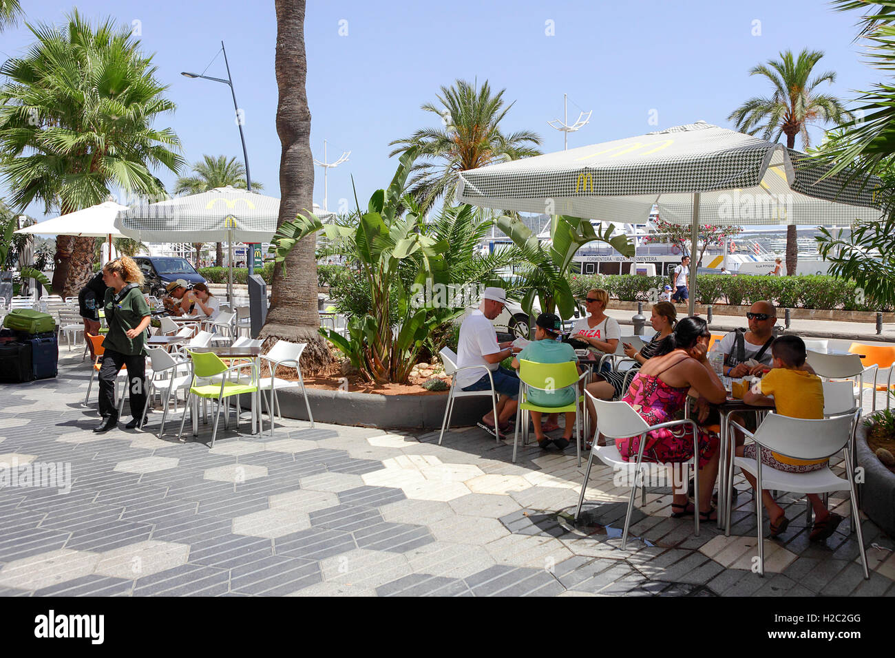 Fast food company McDonald's outlet on the island of Ibiza, Spain. Stock Photo