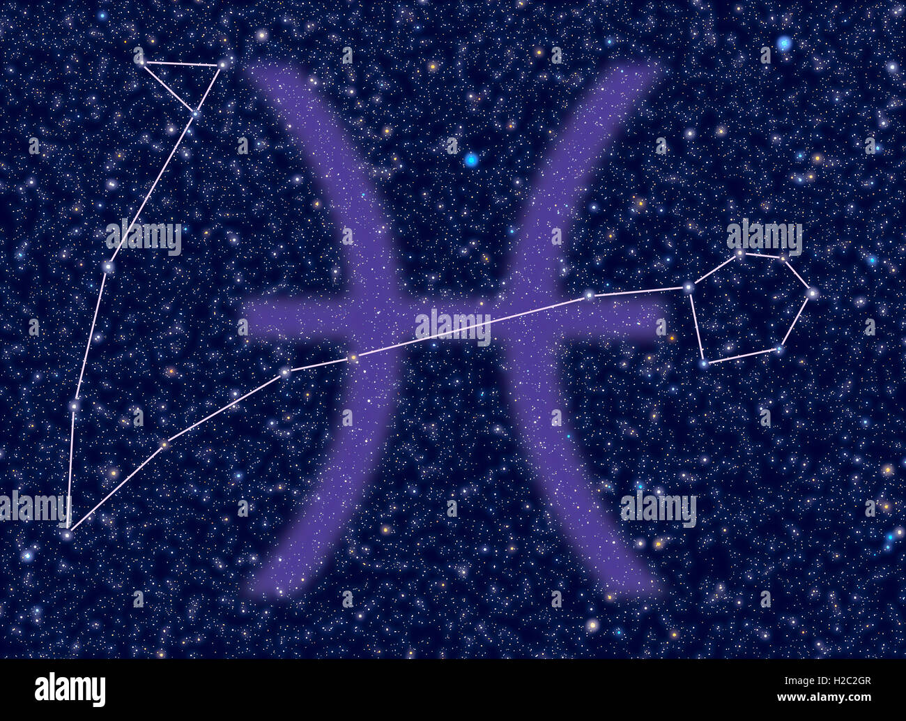 Pisces (Fish) Zodiac constellation. Pisces sign corresponds to period from 19 February to 20 March. Stock Photo