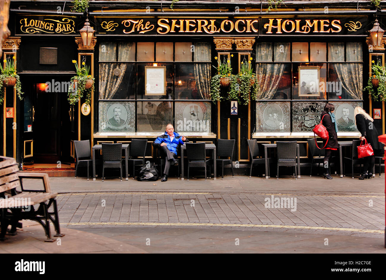 'Sherlock Holmes' Old Traditional English Pub, exterior, Northumberland Street, London WC2N 5DB, England; UK; Stock Photo