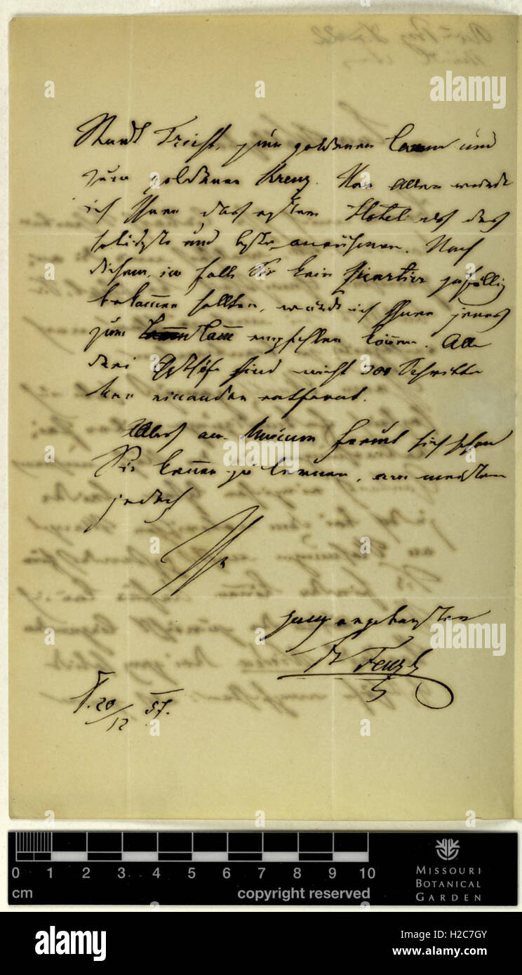 Correspondence - Fenzl (Eduard) and Engelmann (George) (Dec 20, 1857 (1) verso) Stock Photo