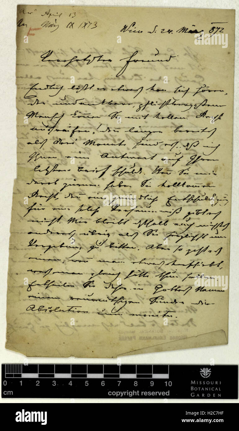 Correspondence - Fenzl (Eduard) and Engelmann (George) (Mar 24, 1872 (1)) Stock Photo