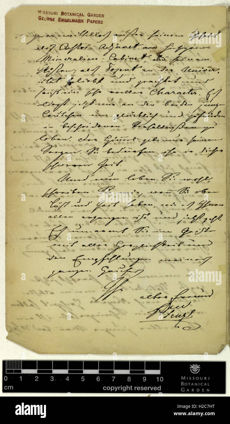 Correspondence - Fenzl (Eduard) and Engelmann (George) (Nov 01, 1866 (4) verso) Stock Photo