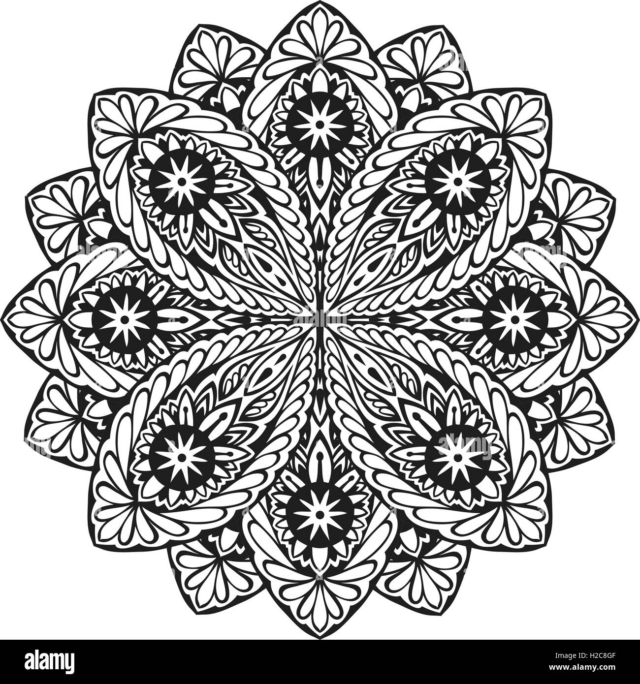 Indian ethnic mandala. Ornamental round lace pattern. Vector illustration Stock Vector