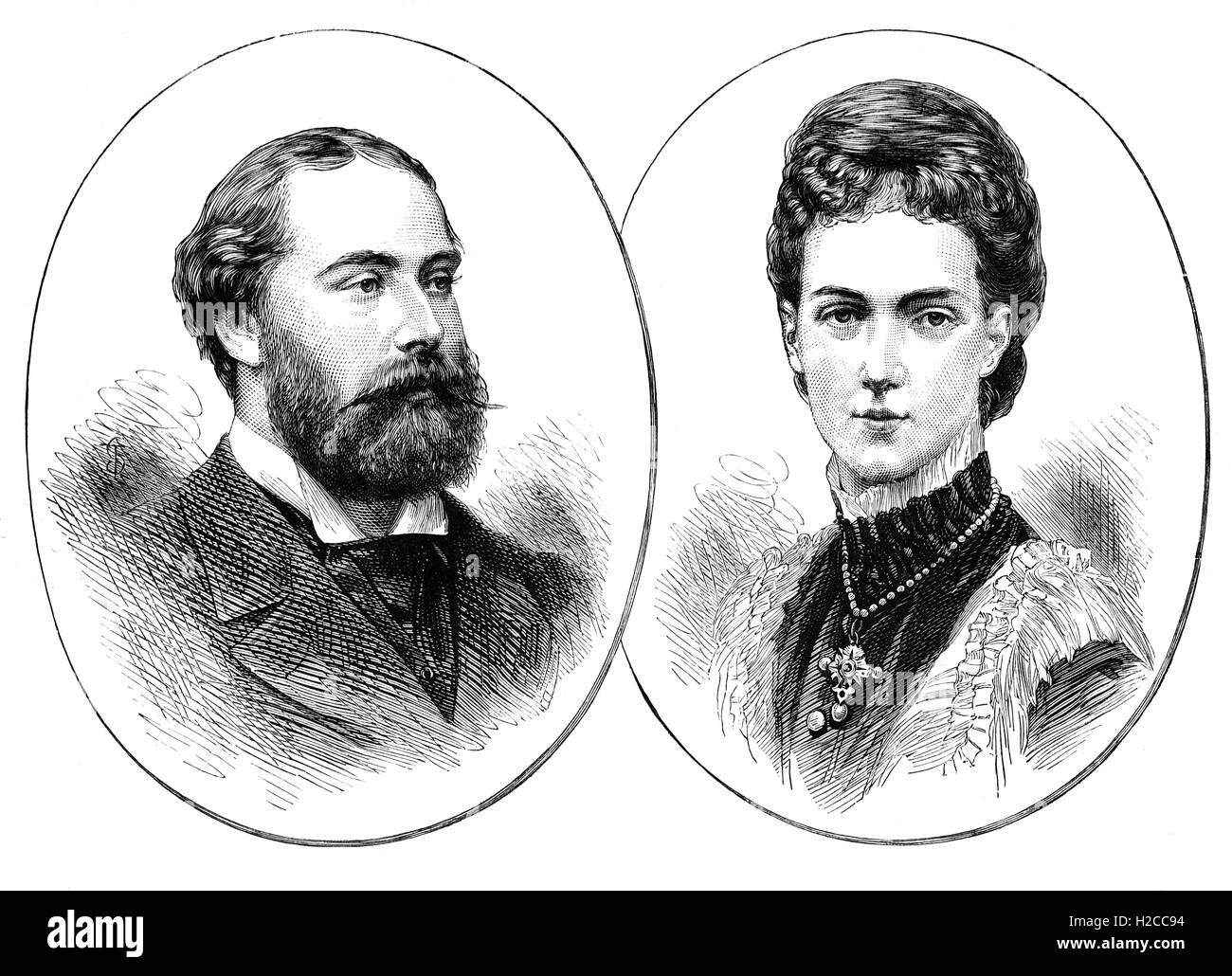 The Prince of Wales (1841 – 1910), who became Edward VII, King of the United Kingdom and the British Dominions and Emperor of India from 22 January 1901 until his death in 1910 (left). Alexandra of Denmark (1844 – 2925) was the Princess of Wales and Queen when her husband Edward VII became king. (right) Stock Photo