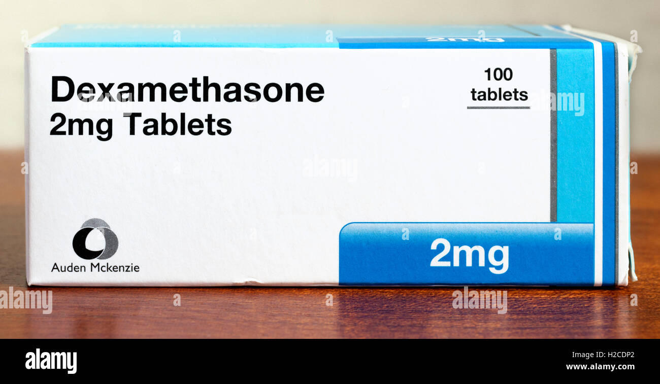 Stock photo of a box of Dexamethasone 2mg tablets by Auden McKenzie. A steroid treatment used for a range of anti-inflammatory purposes. Stock Photo