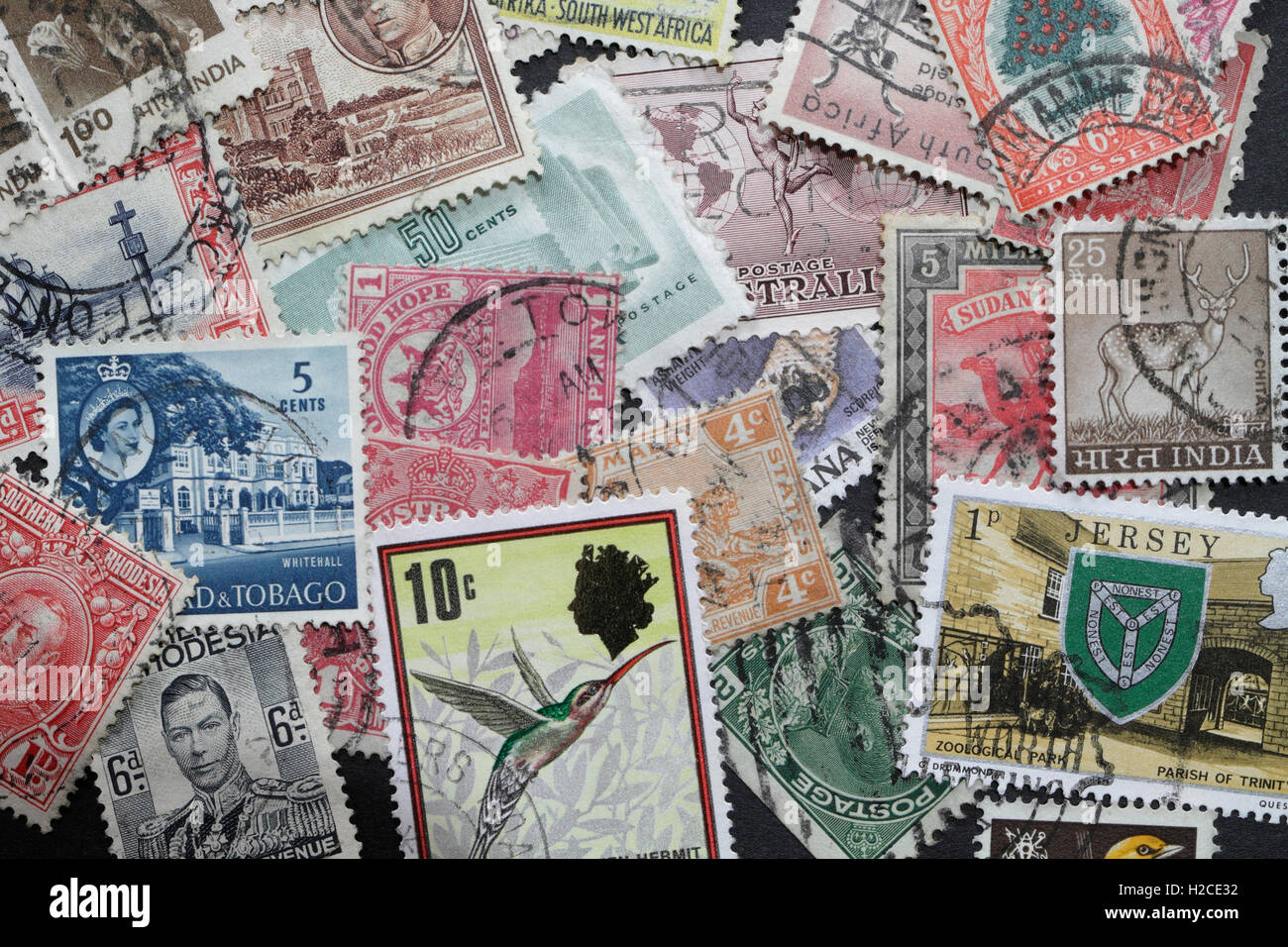 Commonwealth British Empire Postage Stamps, stamp collecting hobby Stock Photo
