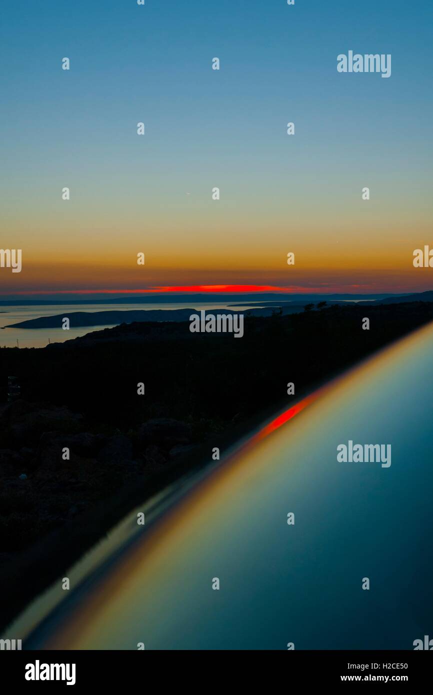 Sunset reflection from car glass windshield empty free copy space Stock