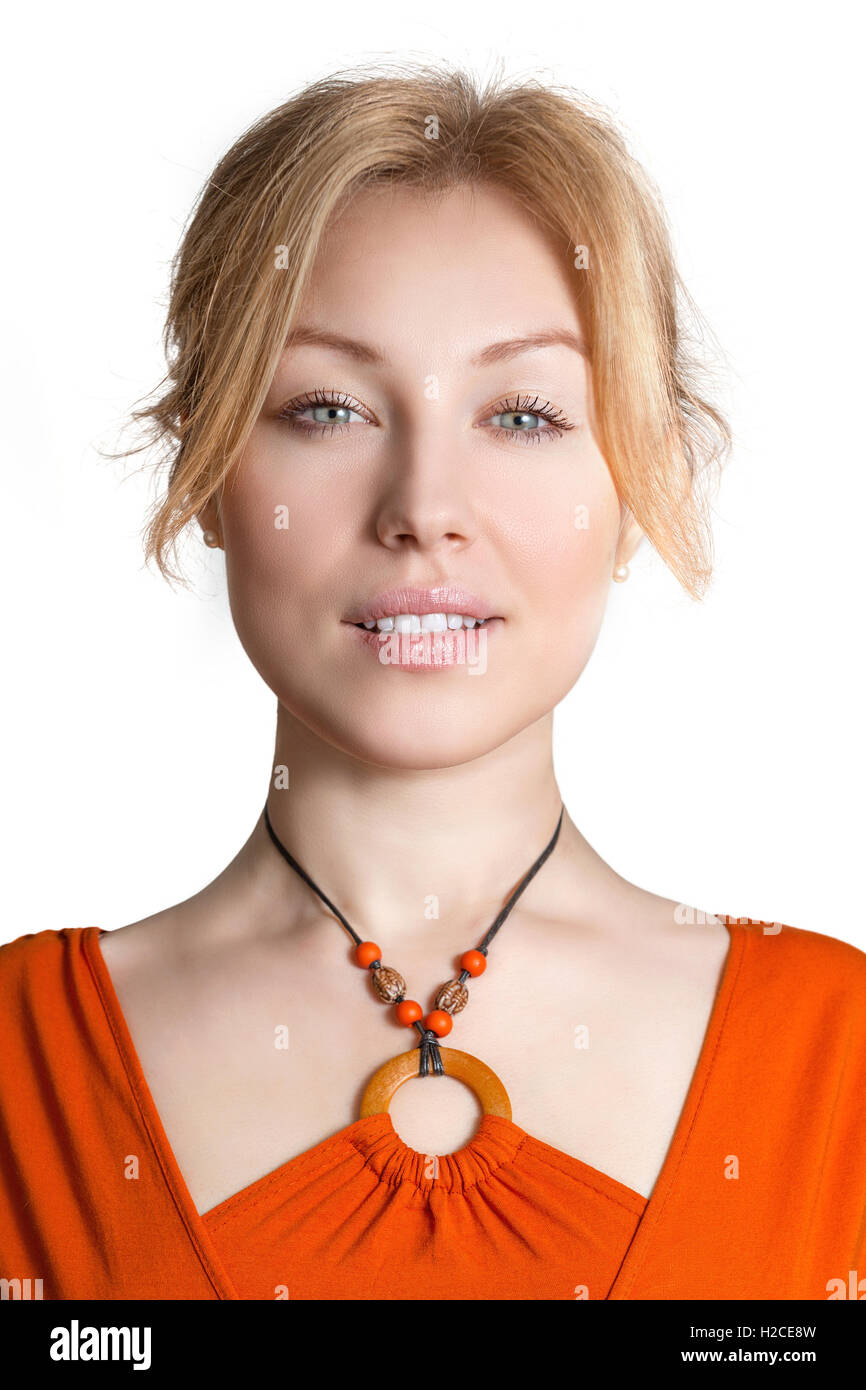Portrait of a beautiful young woman on a white background Stock Photo ...