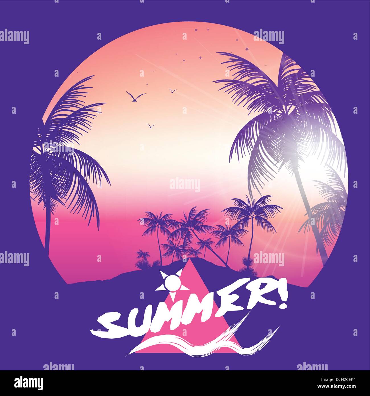 Summer Party Poster with Tropical Island and Palm Trees Stock Vector ...