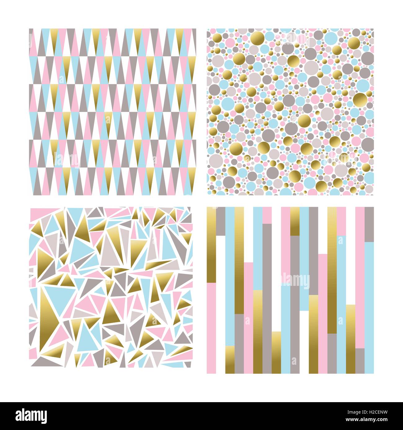 Set of modern backgrounds in gold pastel colors, seamless patterns with abstract geometric shapes. EPS10 vector. Stock Vector