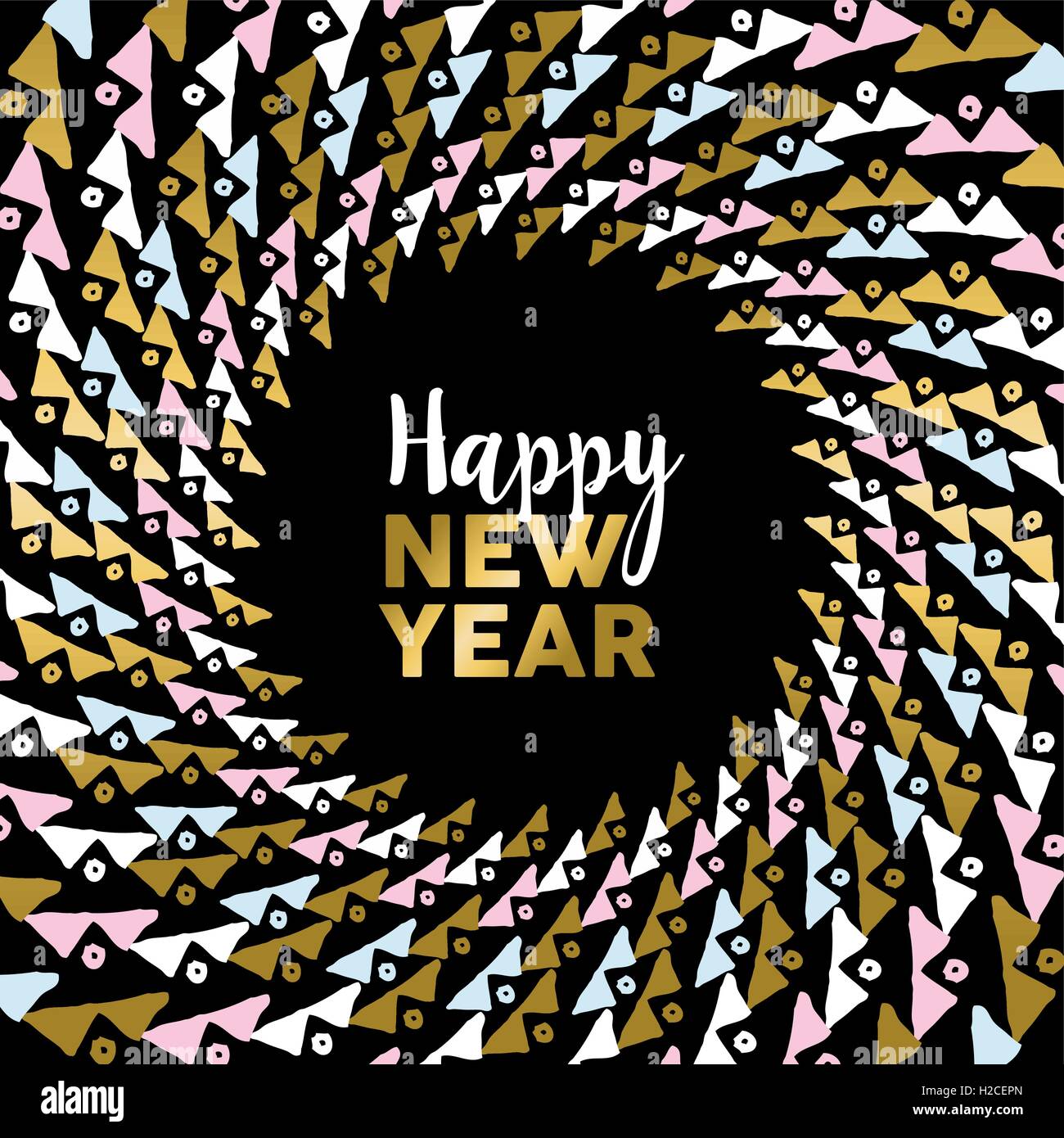 Happy New Year holiday design in gold color with hand drawn tribal mandala art. EPS10 vector. Stock Vector