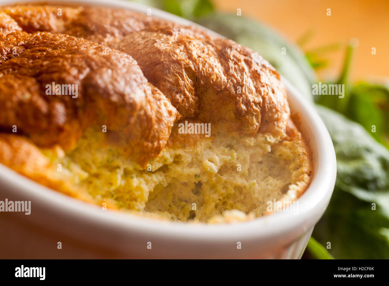 Broccoli Soufflé in a Dish straight out of the oven Stock Photo Alamy