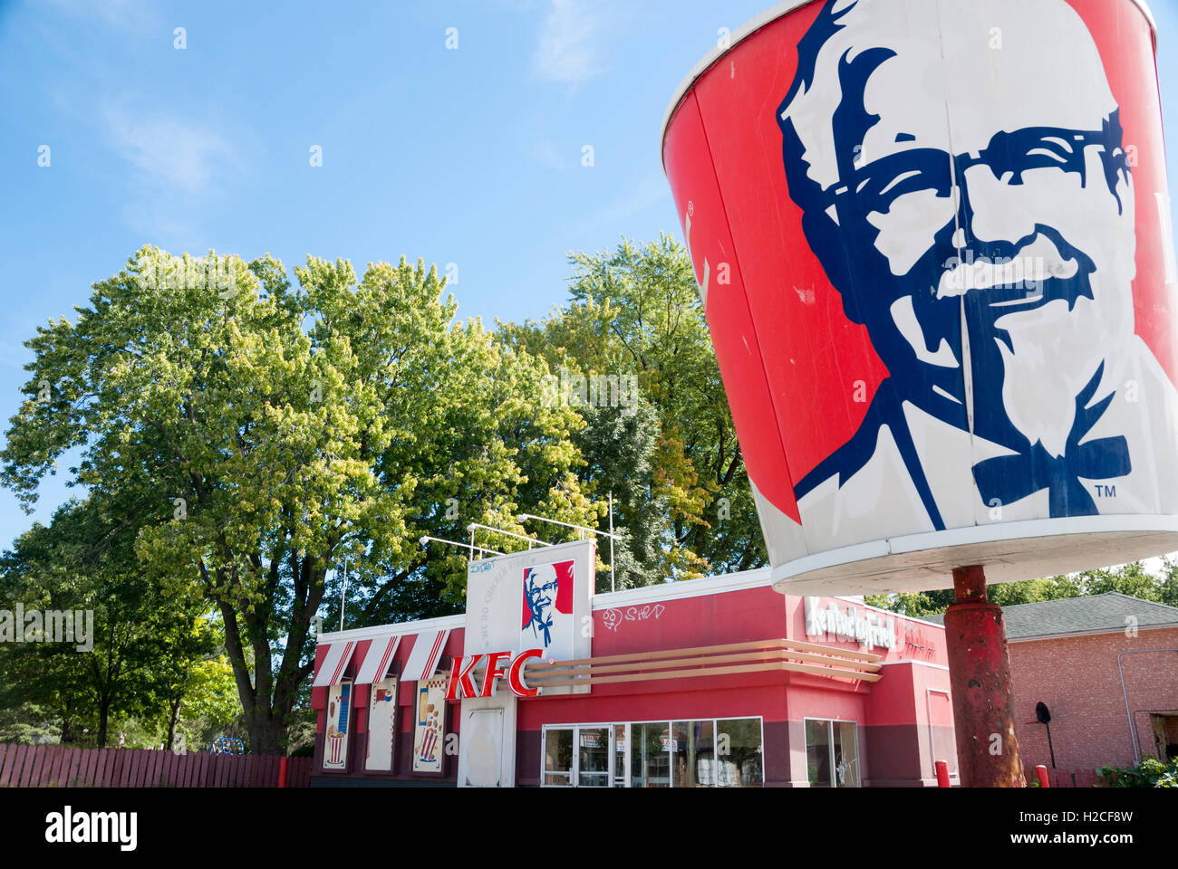 A closed KFC Kentucky Fried Chicken outlet in Toronto. The business is to be relocated and its valuable downtown lot sold and repurposed for housing. Stock Photo