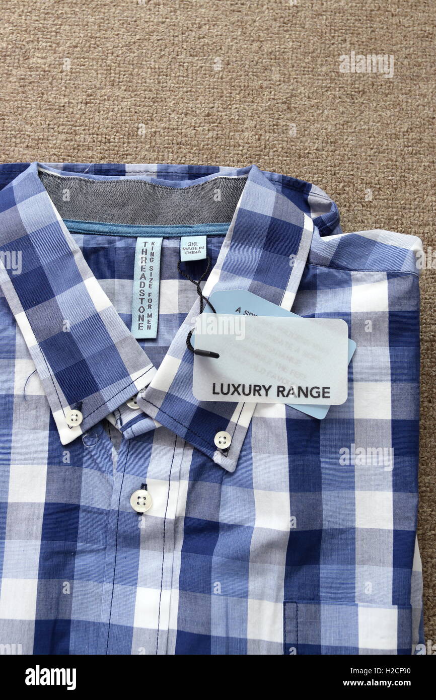 Close up of Luxury Range checked blue shirt Stock Photo