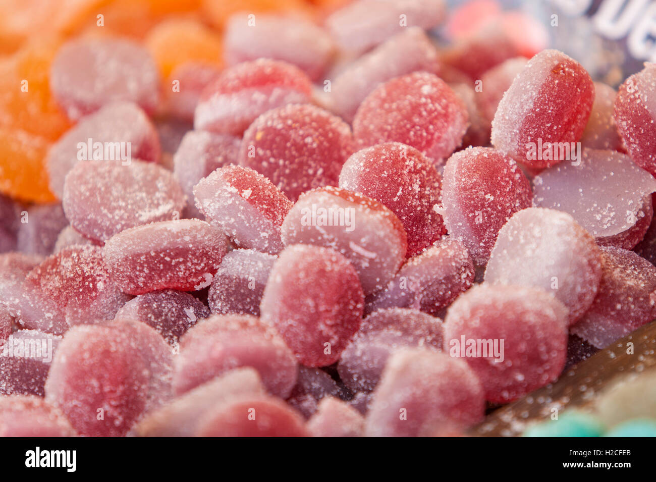 Berries of the forest sweet jellies at street market stall Stock Photo
