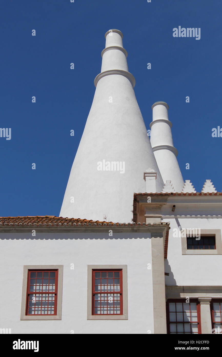 Cone shaped chimneys of Palace of Sintra, Portugal Stock Photo