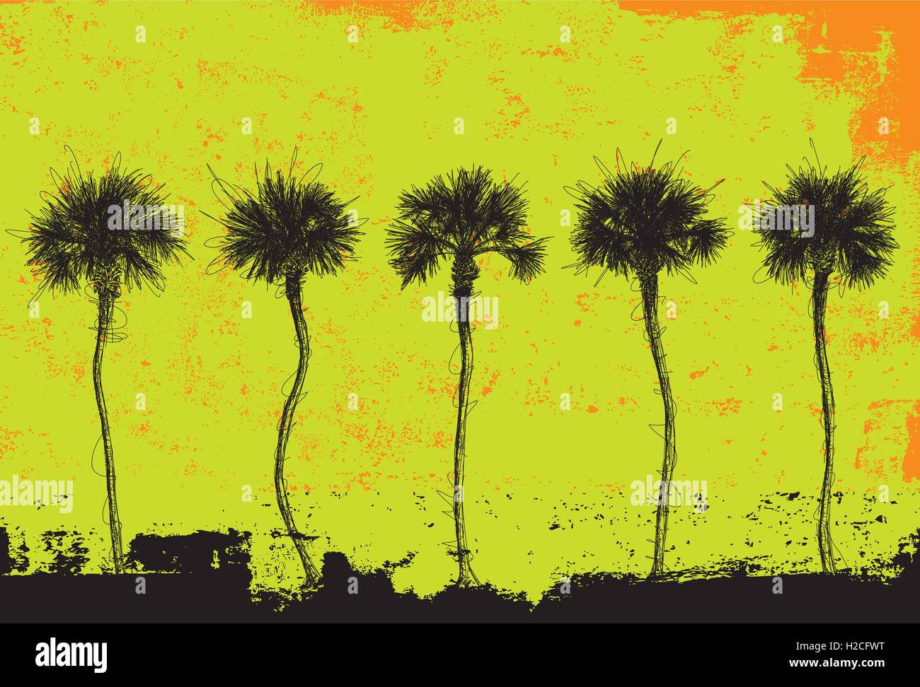 Five Palm Trees Five palm trees over an abstract background. Stock Vector