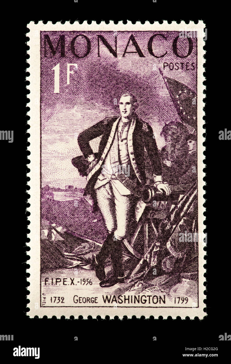 Postage stamp from Monaco depicting Washington, American