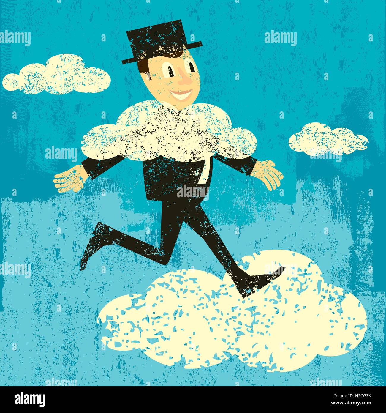 Head in the clouds A man walking with his head in the clouds. The man