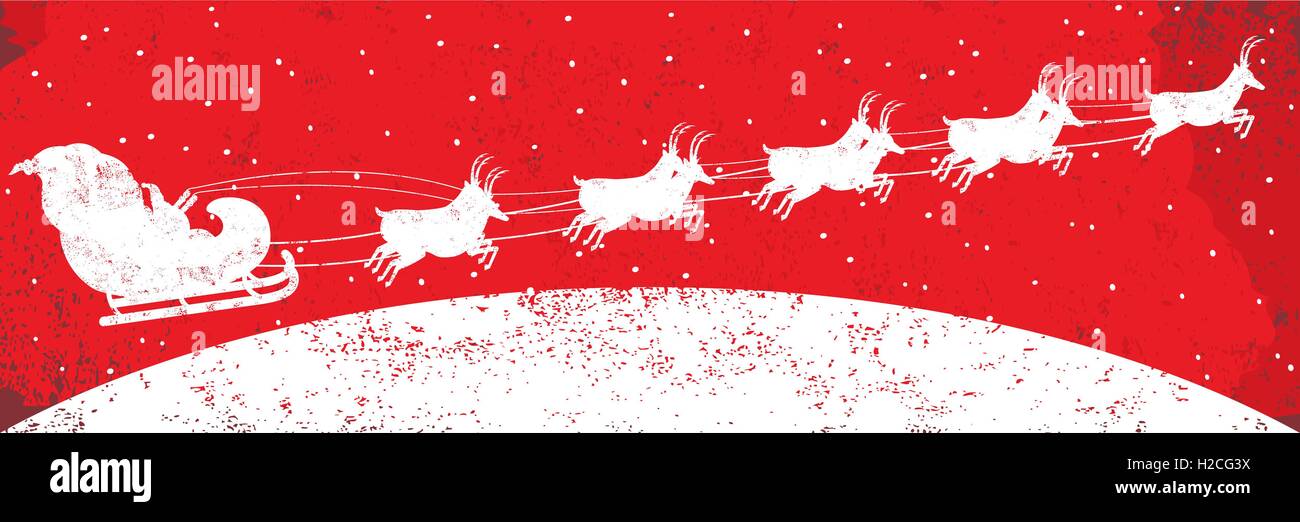 Santa with reindeer A silhouette Santa Claus flying in his sleigh being ...