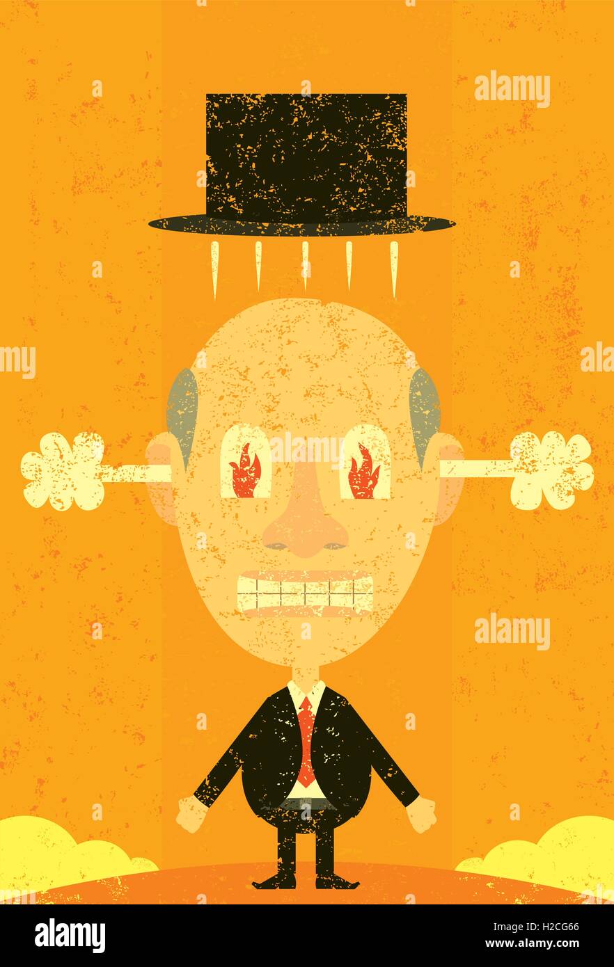 Steaming mad businessman An angry man with steam coming out of his ears and fire in his eyes. Stock Vector