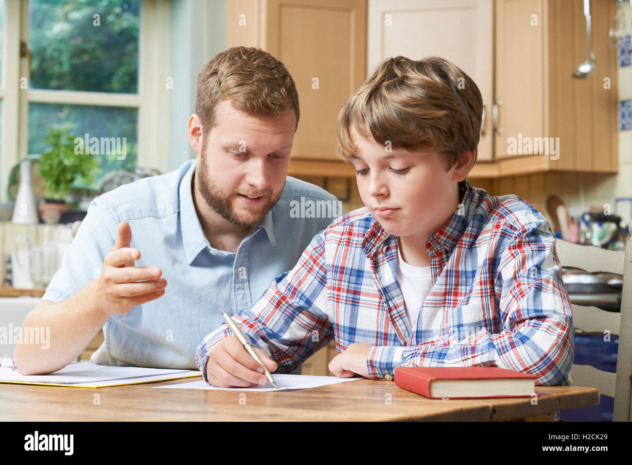 Male Home Tutor Helping Boy With Studies Stock Photo