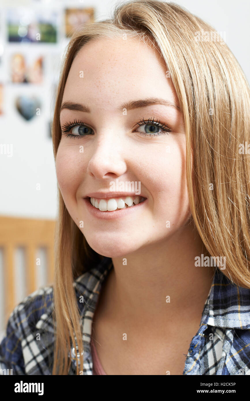 Portrait Of Smiling Teenage Girl At Home Stock Photo Alamy