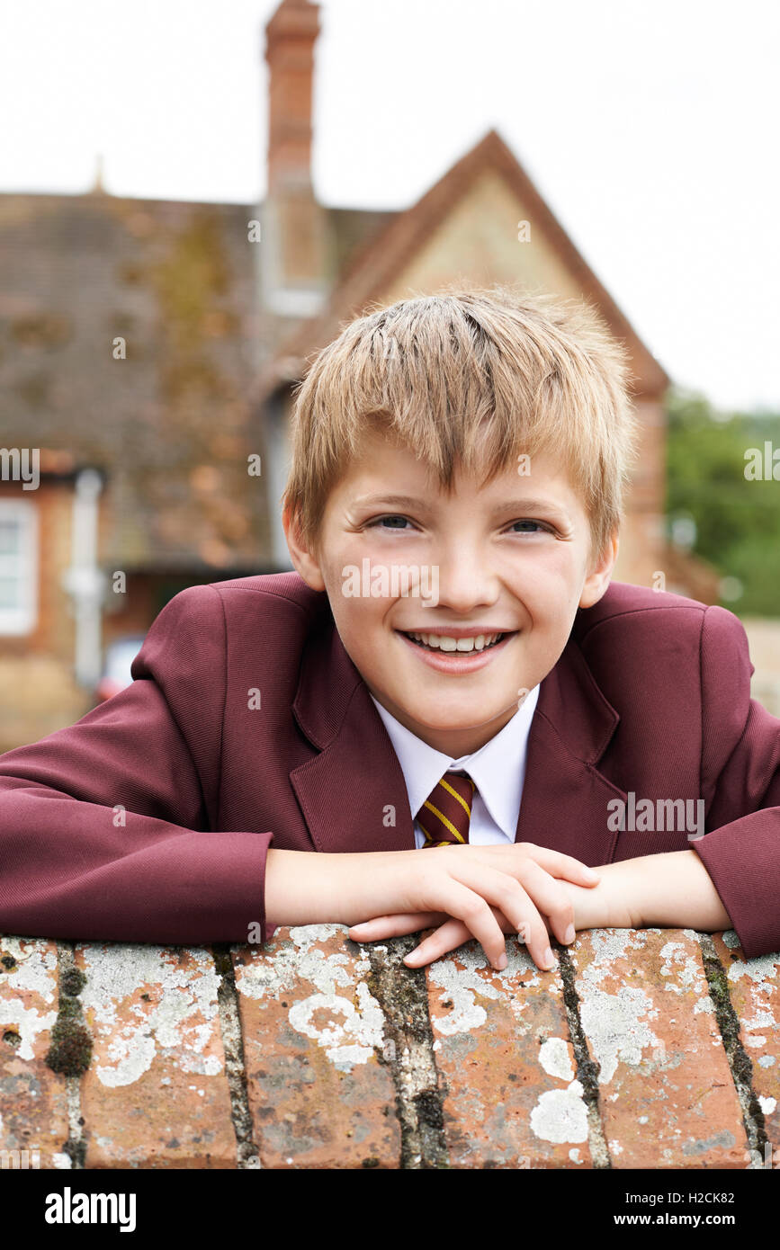 School uniform boy smiling outside hires stock photography and images