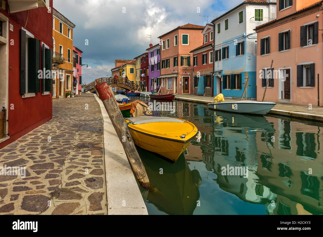 Boats On The Canal Burano Island Venice Italty Stock Photo